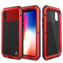 Load image into Gallery viewer, iPhone X Metal Case, Heavy Duty Military Grade Rugged Armor Cover [shock proof] Hybrid Full Body Hard Aluminum &amp; TPU Design (Color in image: Red)
