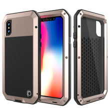 Charger l'image dans la galerie, iPhone X Metal Case, Heavy Duty Military Grade Rugged Black Armor Cover [shock proof] Hybrid Full Body Hard Aluminum &amp; TPU Design (Color in image: Gold)
