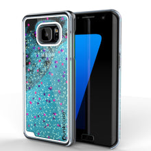 Load image into Gallery viewer, S7 Edge Case, Punkcase [Liquid Teal Series] Protective Dual Layer Floating Glitter Cover with lots of Bling &amp; Sparkle + PunkShield Screen Protector (Color in image: teal)
