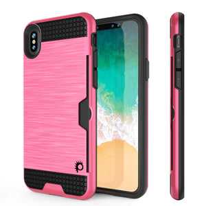 iPhone X Case, PUNKcase [SLOT Series] Slim Fit Dual-Layer Armor Cover & Tempered Glass PUNKSHIELD Screen Protector for Apple iPhone X [Pink] 