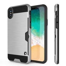 Load image into Gallery viewer, iPhone X Case, PUNKcase [SLOT Series] Slim Fit Dual-Layer Armor Cover &amp; Tempered Glass PUNKSHIELD Screen Protector for Apple iPhone X [White] (Color in image: Silver)
