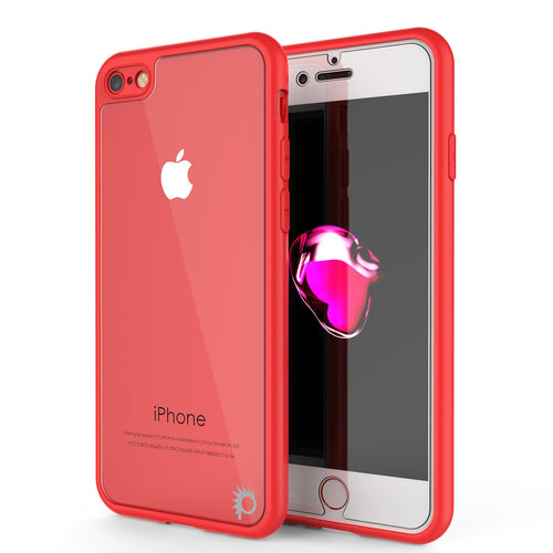 iPhone 7 Case [MASK Series] [RED] Full Body Hybrid Dual Layer TPU Cover W/ protective Tempered Glass Screen Protector (Color in image: red)