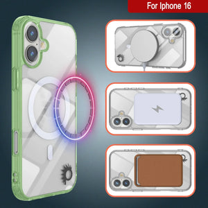 Étui de chargement magnétique sans fil Punkcase pour iPhone 16 [Série ClearMag] [Vert]