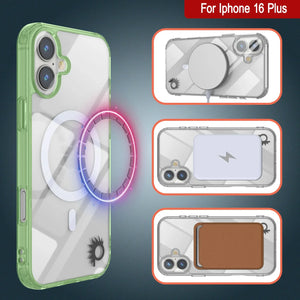 Étui de chargement magnétique sans fil Punkcase pour iPhone 16 Plus [Série ClearMag] [Vert]