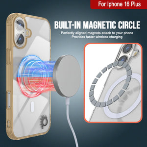 Étui de chargement magnétique sans fil Punkcase pour iPhone 16 Plus [Série ClearMag] [Or]