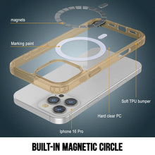 Charger l&#39;image dans la galerie, Étui de chargement magnétique sans fil Punkcase pour iPhone 16 Pro [Série ClearMag] [Or]
