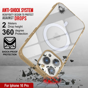 Étui de chargement magnétique sans fil Punkcase pour iPhone 16 Pro [Série ClearMag] [Or]