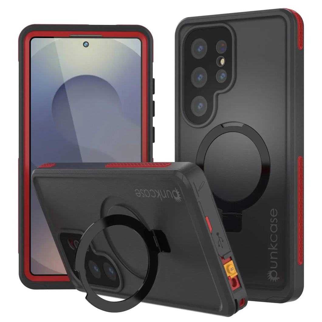 Galaxy S25 Ultra Imperproof Case [Kickstud 2.0 Series] Cover IP68 Protection avec protecteur d'écran et kickstand [rouge]