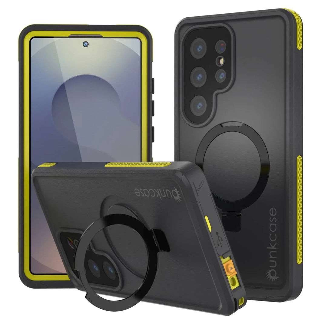 Galaxy S25 Ultra Imperproof Case [Kickstud 2.0 Series] Cover IP68 Protection avec protecteur d'écran et kickstand [Yellow]