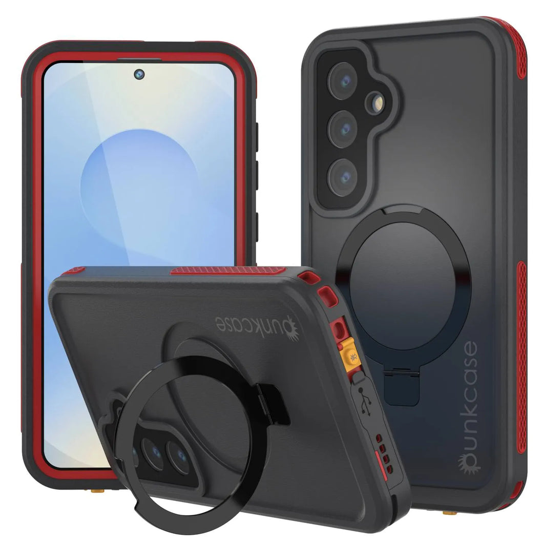 Galaxy S25 Basofroof Base [Kickstud 2.0 Series] Couverture de protection IP68 avec protecteur d'écran et kickstand [rouge]