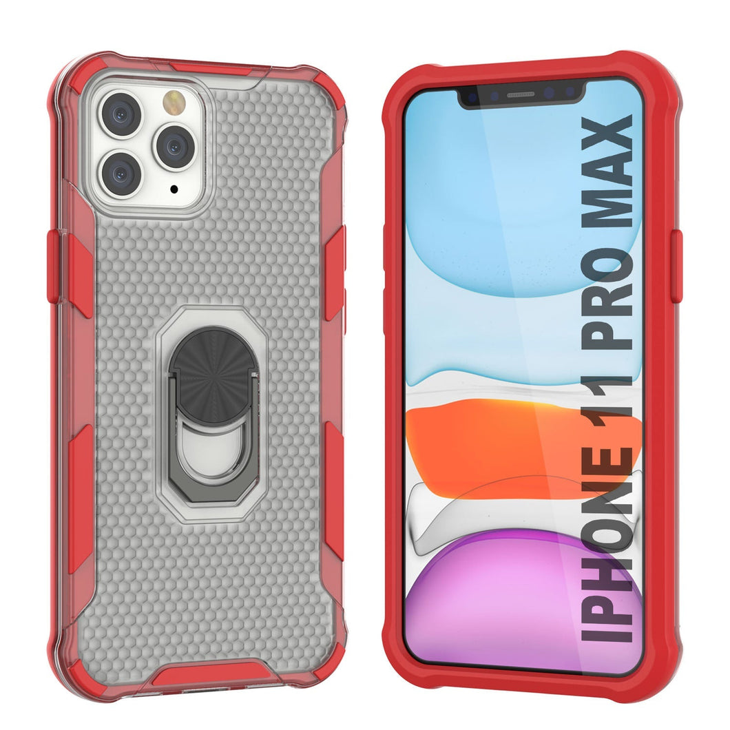 Étui PunkCase pour iPhone 11 Pro Max [Série Magnetix 2.0] Coque transparente en TPU de protection avec béquille [Rouge]