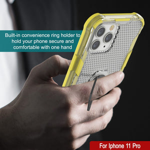 Coque PunkCase pour iPhone 11 Pro [Série Magnetix 2.0] Coque de protection en TPU transparent avec support intégré [Jaune]