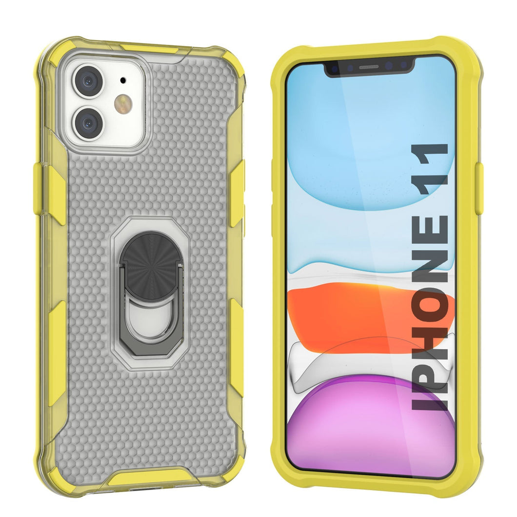Coque pour iPhone 11 de PunkCase [Série Magnetix 2.0] Coque transparente en TPU de protection avec béquille [Jaune]
