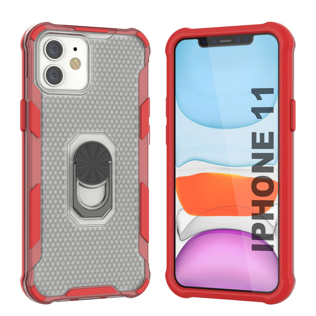 Coque PunkCase pour iPhone 11 [Série Magnetix 2.0] Housse de protection transparente en TPU avec support [Rouge]