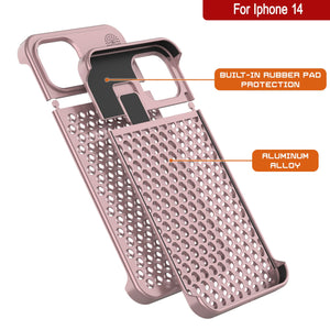 Coque PunkCase pour iPhone 14 en alliage d'aluminium [Série Fortifier Extreme] Couverture ultra résistante [or rose]