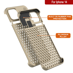 Coque PunkCase en alliage d'aluminium pour iPhone 14 [série Fortifier Extreme] Coque ultra résistante [Or]