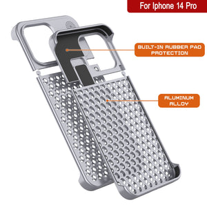 PunkCase pour iPhone 14 Pro Coque en alliage d'aluminium [Série Fortifier Extreme] Couverture ultra durable [Argent]