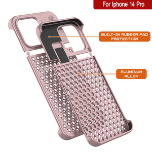 PunkCase pour iPhone 14 Pro Boîtier en alliage d'aluminium [Série Fortifier Extrême] Coque ultra résistante [Or rose]