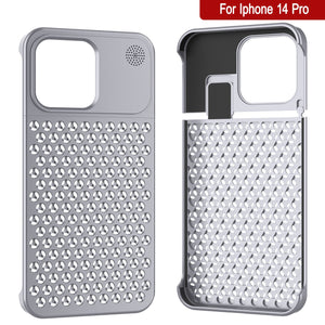 PunkCase pour iPhone 14 Pro Coque en alliage d'aluminium [Série Fortifier Extreme] Couverture ultra durable [Argent]