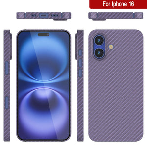 Coque en fibre de carbone Punkcase pour iPhone 16 [Série AramidShield] Kevlar ultra fin et léger [Lilas]