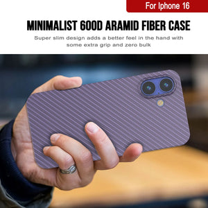 Coque en fibre de carbone Punkcase pour iPhone 16 [Série AramidShield] Kevlar ultra fin et léger [Lilas]