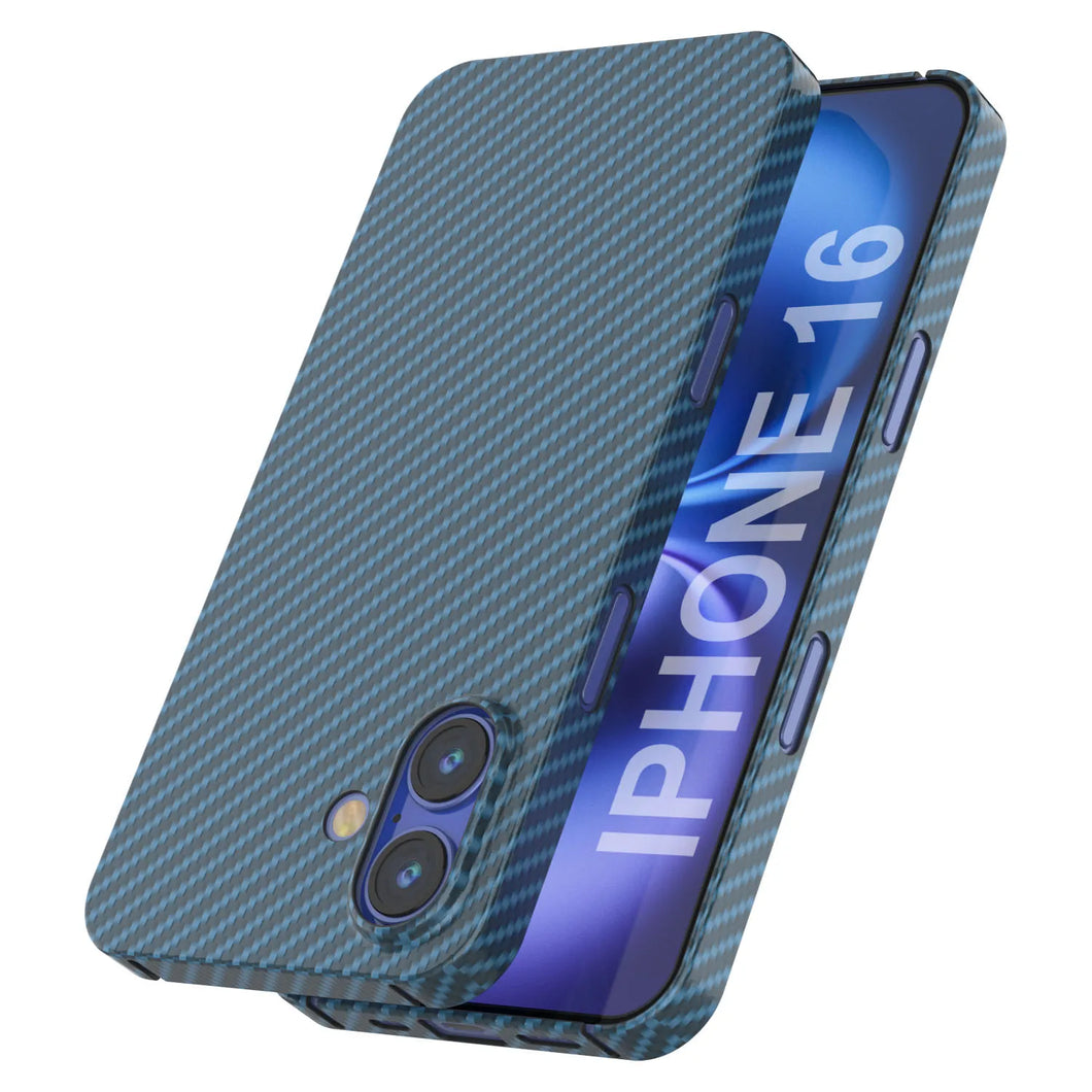 Coque en fibre de carbone Punkcase pour iPhone 16 [Série AramidShield] Kevlar ultra fin et léger [Bleu]