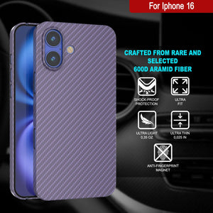 Coque en fibre de carbone Punkcase pour iPhone 16 [Série AramidShield] Kevlar ultra fin et léger [Lilas]