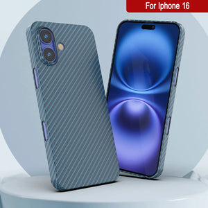 Coque en fibre de carbone Punkcase pour iPhone 16 [Série AramidShield] Kevlar ultra fin et léger [Bleu]