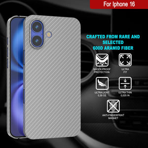 Coque en fibre de carbone Punkcase pour iPhone 16 [Série AramidShield] Kevlar ultra fin et léger [Blanc]