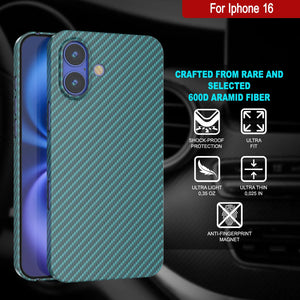 Coque en fibre de carbone Punkcase pour iPhone 16 [Série AramidShield] Kevlar ultra fin et léger [Teal]