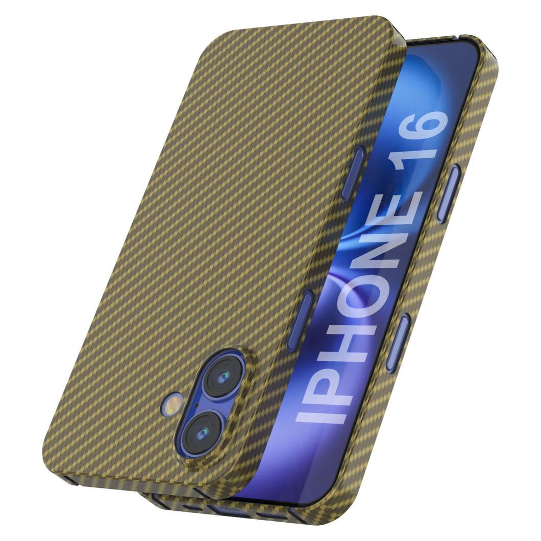 Coque en fibre de carbone Punkcase pour iPhone 16 [Série AramidShield] Kevlar ultra fin et léger [Or]