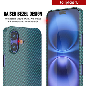 Coque en fibre de carbone Punkcase pour iPhone 16 [Série AramidShield] Kevlar ultra fin et léger [Teal]