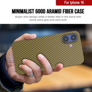 Coque en fibre de carbone Punkcase pour iPhone 16 [Série AramidShield] Kevlar ultra fin et léger [Or]