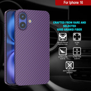 Coque en fibre de carbone Punkcase pour iPhone 16 [Série AramidShield] Kevlar ultra fin et léger [Violet]