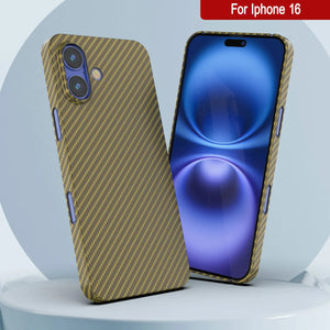 Coque en fibre de carbone Punkcase pour iPhone 16 [Série AramidShield] Kevlar ultra fin et léger [Or]