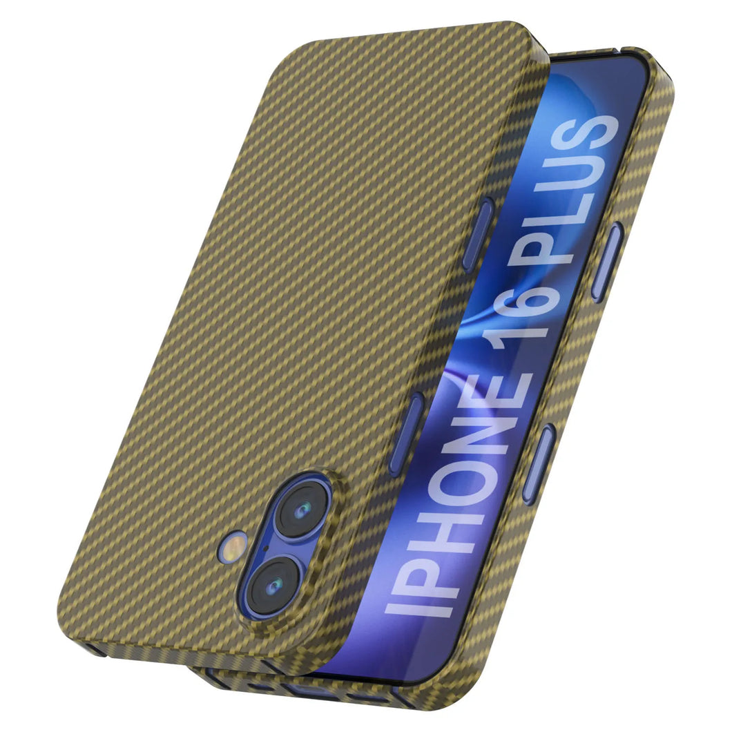 Coque en fibre de carbone Punkcase pour iPhone 16 Plus [Série AramidShield] Kevlar ultra fin et léger [Or]