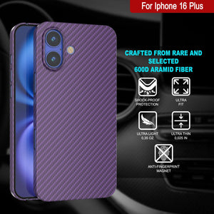 Coque en fibre de carbone Punkcase pour iPhone 16 Plus [Série AramidShield] Kevlar ultra fin et léger [Violet]