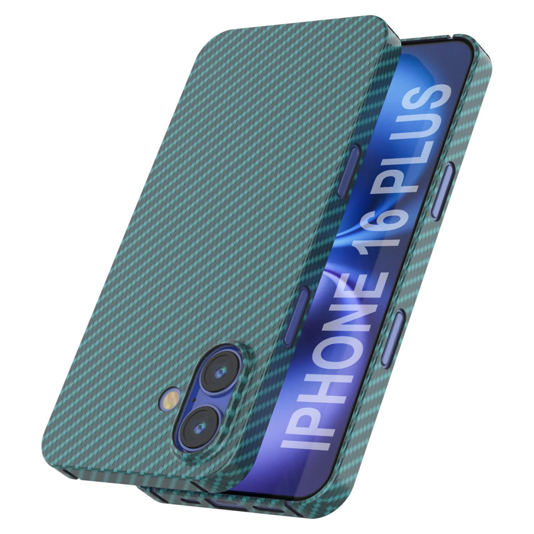 Coque en fibre de carbone Punkcase pour iPhone 16 Plus [Série AramidShield] Kevlar ultra fin et léger [Teal]