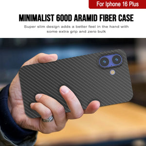 Coque en fibre de carbone Punkcase pour iPhone 16 Plus [Série AramidShield] Kevlar ultra fin et léger [Noir]