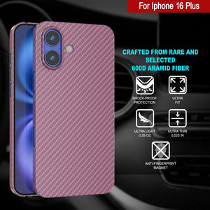 Coque en fibre de carbone Punkcase pour iPhone 16 Plus [Série AramidShield] Kevlar ultra fin et léger [Rose]