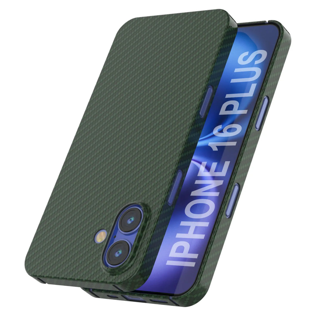 Coque en fibre de carbone Punkcase pour iPhone 16 Plus [Série AramidShield] Kevlar ultra fin et léger [Vert]