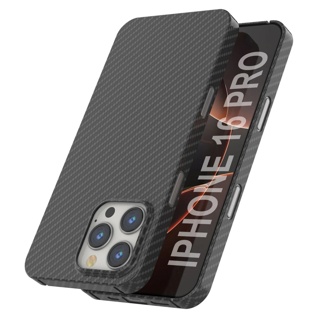 Coque en fibre de carbone Punkcase pour iPhone 16 Pro [Série AramidShield] Kevlar ultra fin et léger [Noir]