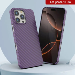 Coque en fibre de carbone Punkcase pour iPhone 16 Pro [Série AramidShield] Kevlar ultra fin et léger [Violet]