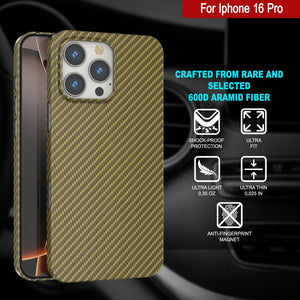 Coque en fibre de carbone Punkcase pour iPhone 16 Pro [Série AramidShield] Kevlar ultra fin et léger [Or]