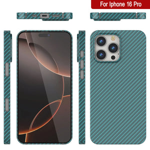 Coque en fibre de carbone Punkcase pour iPhone 16 Pro [Série AramidShield] Kevlar ultra fin et léger [Teal]