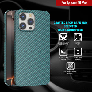 Coque en fibre de carbone Punkcase pour iPhone 16 Pro [Série AramidShield] Kevlar ultra fin et léger [Teal]