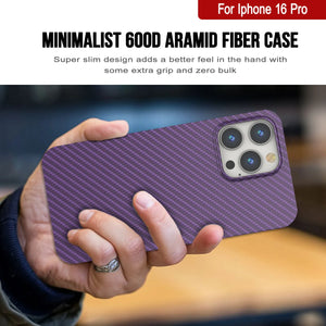 Coque en fibre de carbone Punkcase pour iPhone 16 Pro [Série AramidShield] Kevlar ultra fin et léger [Violet]