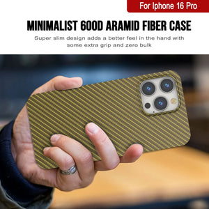 Coque en fibre de carbone Punkcase pour iPhone 16 Pro [Série AramidShield] Kevlar ultra fin et léger [Or]