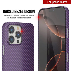 Coque en fibre de carbone Punkcase pour iPhone 16 Pro [Série AramidShield] Kevlar ultra fin et léger [Violet]