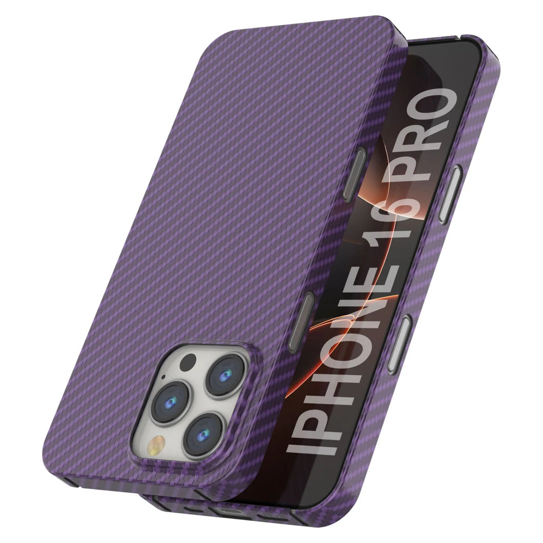 Coque en fibre de carbone Punkcase pour iPhone 16 Pro [Série AramidShield] Kevlar ultra fin et léger [Violet]